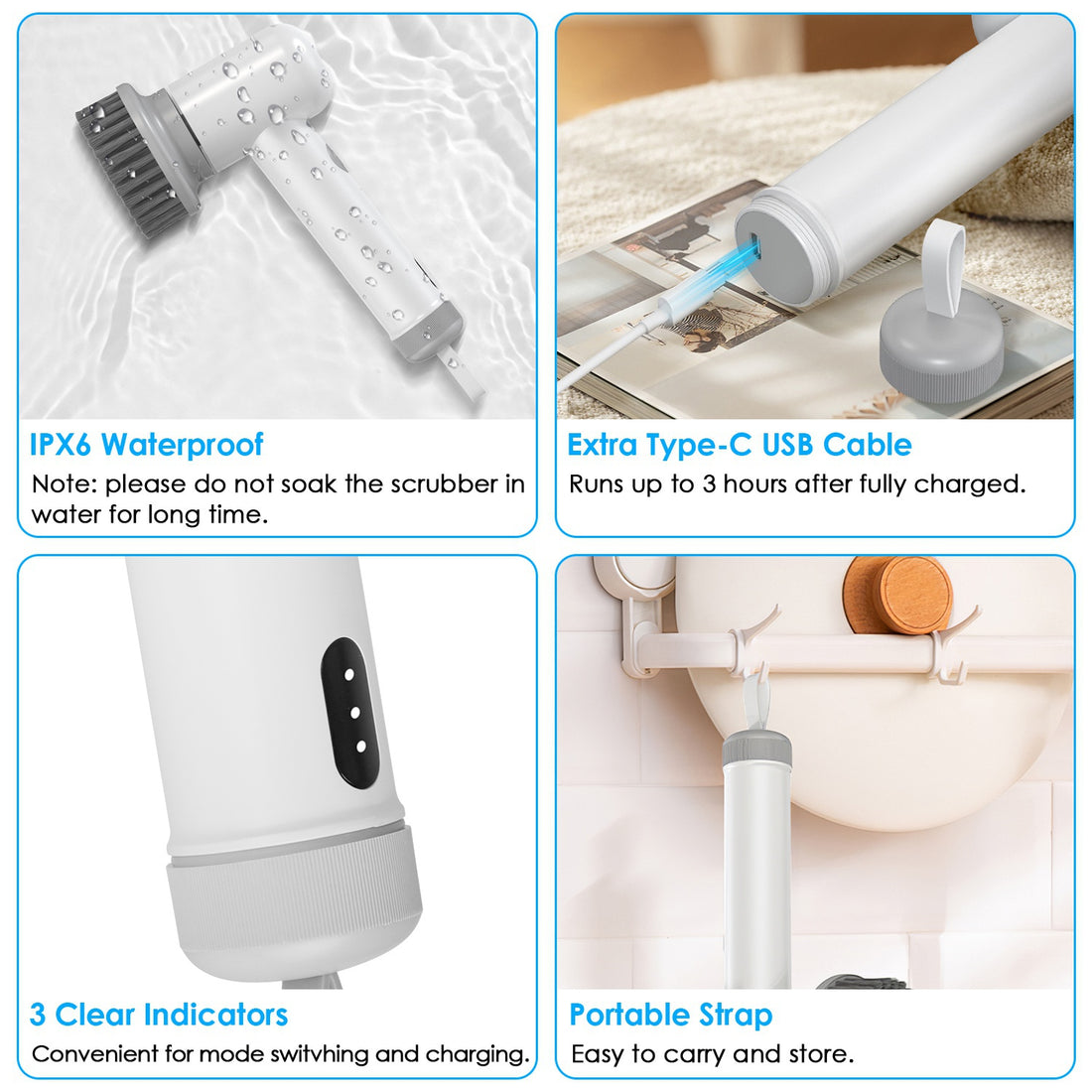 1Set Electric Handheld Spin Scrubber Cordless