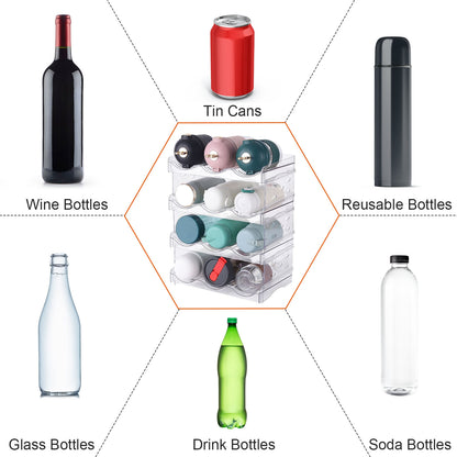 1Pc 4 Tier Bottle Storage Holder 12 Bottles Transparent Stackable Bottle Organizer Standing Drink Holder Shelf For Kitchen Fridge Cabinet Pantry