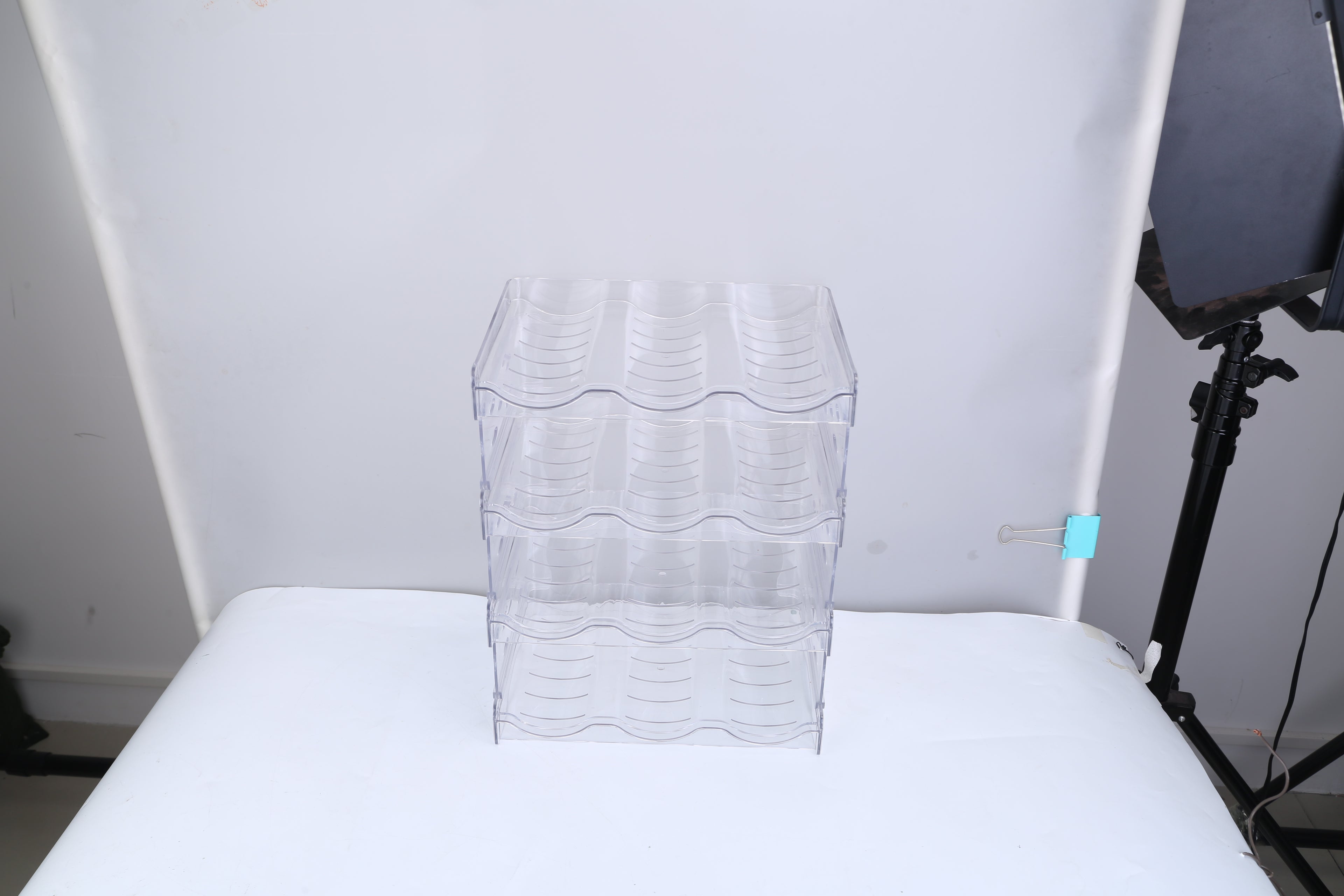 1Pc 4 Tier Bottle Storage Holder 12 Bottles Transparent Stackable Bottle Organizer Standing Drink Holder Shelf For Kitchen Fridge Cabinet Pantry